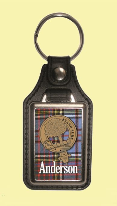 Image 0 of Anderson Clan Badge Tartan Scottish Family Name Leather Key Ring Set of 2
