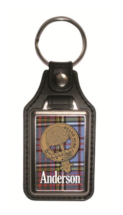 Image 1 of Anderson Clan Badge Tartan Scottish Family Name Leather Key Ring Set of 2