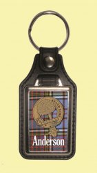 Anderson Clan Badge Tartan Scottish Family Name Leather Key Ring Set of 2