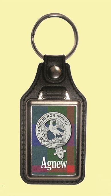 Image 0 of Agnew Clan Badge Tartan Scottish Family Name Leather Key Ring Set of 2
