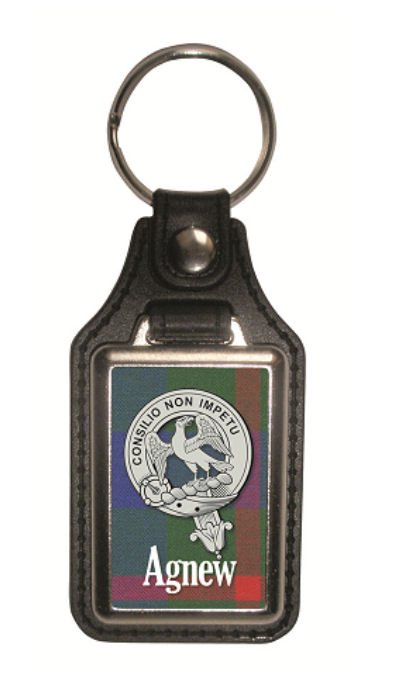 Image 1 of Agnew Clan Badge Tartan Scottish Family Name Leather Key Ring Set of 2