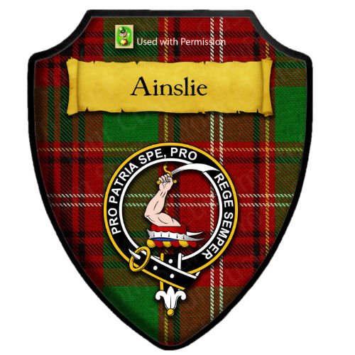 Image 2 of Ainslie Ancient Tartan Crest Wooden Wall Plaque Shield