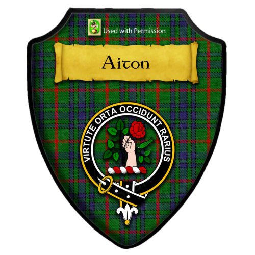 Image 2 of Aiton Ancient Tartan Crest Wooden Wall Plaque Shield