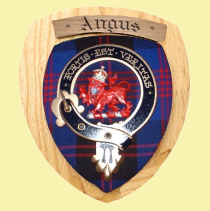 Image 0 of Angus Clan Crest Tartan 10 x 12 Woodcarver Wooden Wall Plaque 