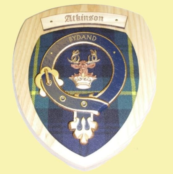 Image 0 of Atkinson Clan Crest Tartan 7 x 8 Woodcarver Wooden Wall Plaque 