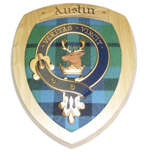 Image 2 of Austin Clan Crest Tartan 7 x 8 Woodcarver Wooden Wall Plaque 