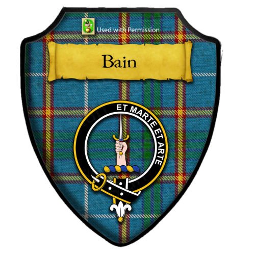 Image 2 of Bain Bright Tartan Crest Wooden Wall Plaque Shield