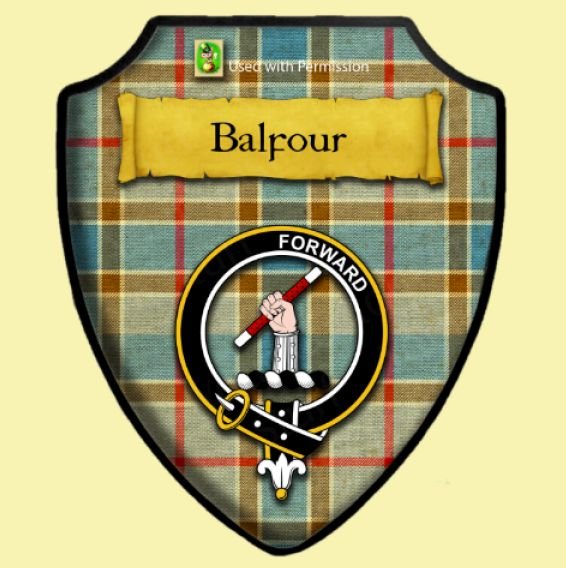 Image 0 of Balfour Blue Modern Tartan Crest Wooden Wall Plaque Shield