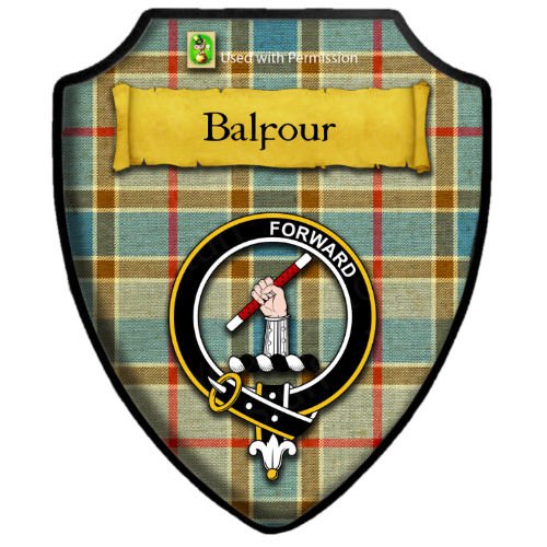 Image 2 of Balfour Blue Modern Tartan Crest Wooden Wall Plaque Shield