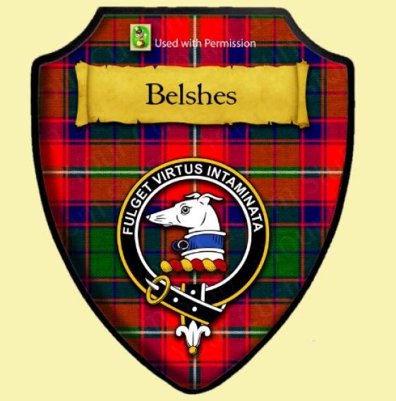Belshes Red Tartan Crest Wooden Wall Plaque Shield