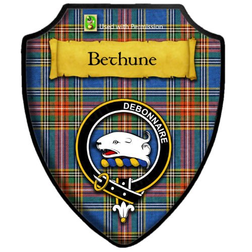 Image 2 of Bethune Ancient Tartan Crest Wooden Wall Plaque Shield