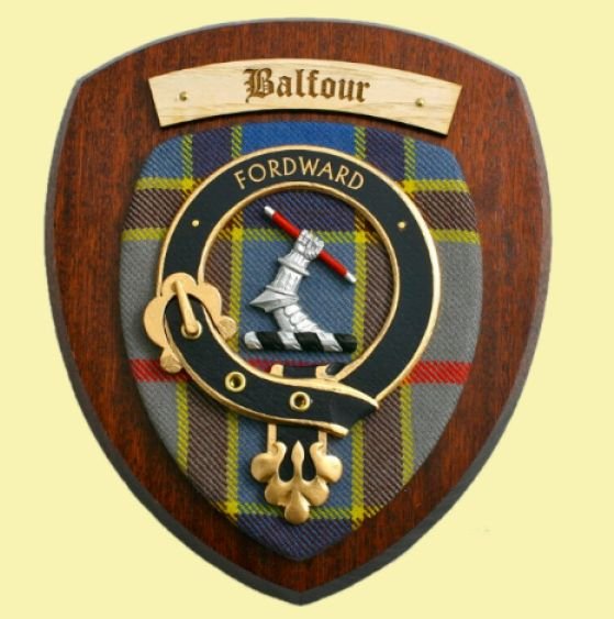 Image 0 of Balfour Clan Crest Tartan 7 x 8 Woodcarver Wooden Wall Plaque 