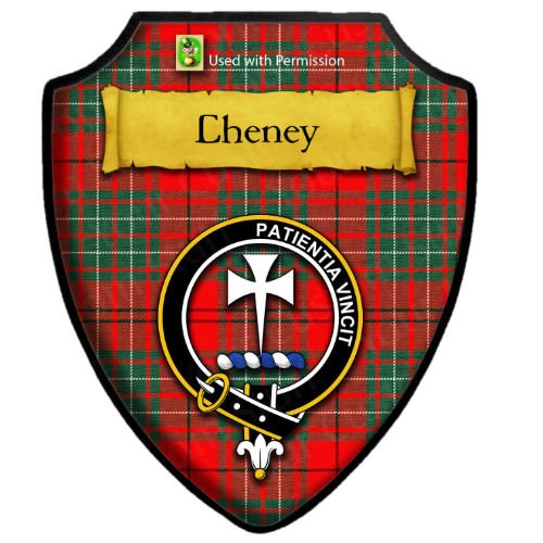 Image 2 of Cheney Red Tartan Crest Wooden Wall Plaque Shield