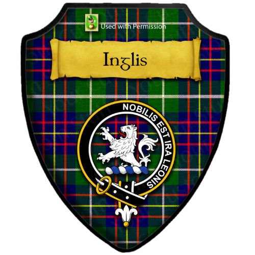 Image 2 of Inglis Green Modern Tartan Crest Wooden Wall Plaque Shield