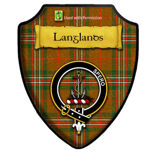 Image 2 of Langlands Brown Modern Tartan Crest Wooden Wall Plaque Shield