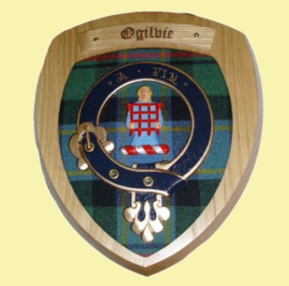 Image 0 of Ogilvie Clan Crest Tartan 10 x 12 Woodcarver Wooden Wall Plaque Special Listing