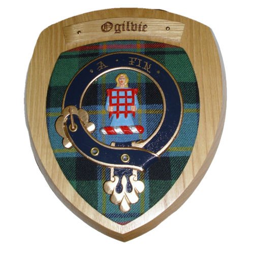 Image 2 of Ogilvie Clan Crest Tartan 10 x 12 Woodcarver Wooden Wall Plaque Special Listing