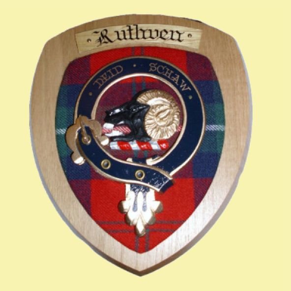 Image 0 of Ruthven Clan Crest Tartan 10 x 12 Woodcarver Wooden Wall Plaque 