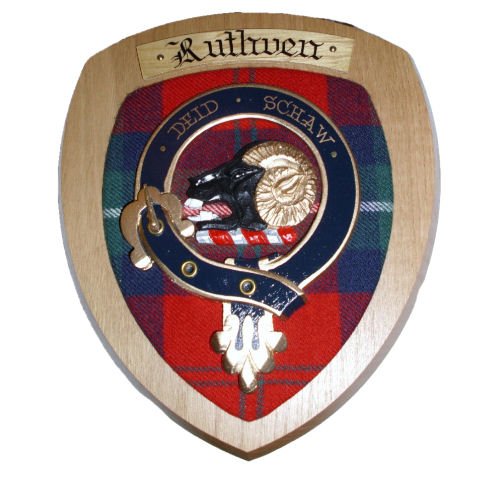 Image 2 of Ruthven Clan Crest Tartan 10 x 12 Woodcarver Wooden Wall Plaque 