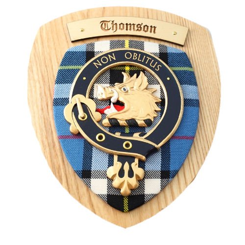 Image 2 of Thomson Clan Crest Tartan 10 x 12 Woodcarver Wooden Wall Plaque 
