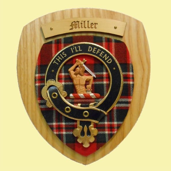 Image 0 of Miller Clan Crest Tartan 7 x 8 Woodcarver Wooden Wall Plaque 