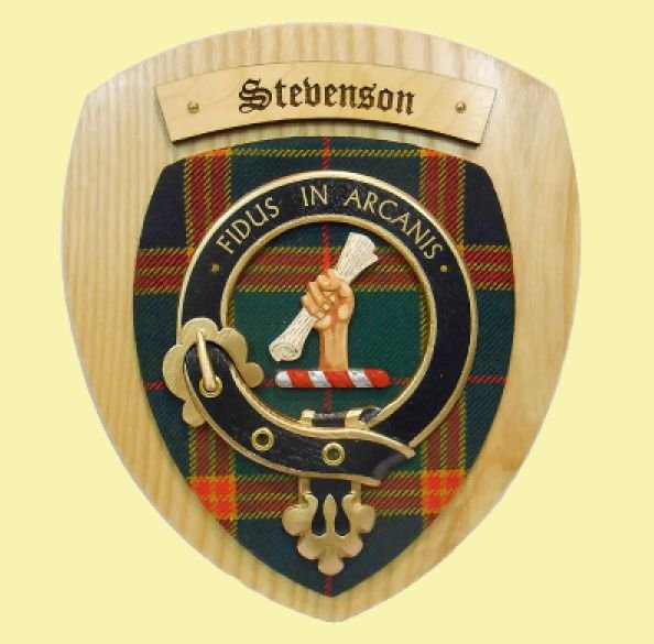 Image 0 of Stevenson Clan Crest Tartan 7 x 8 Woodcarver Wooden Wall Plaque 