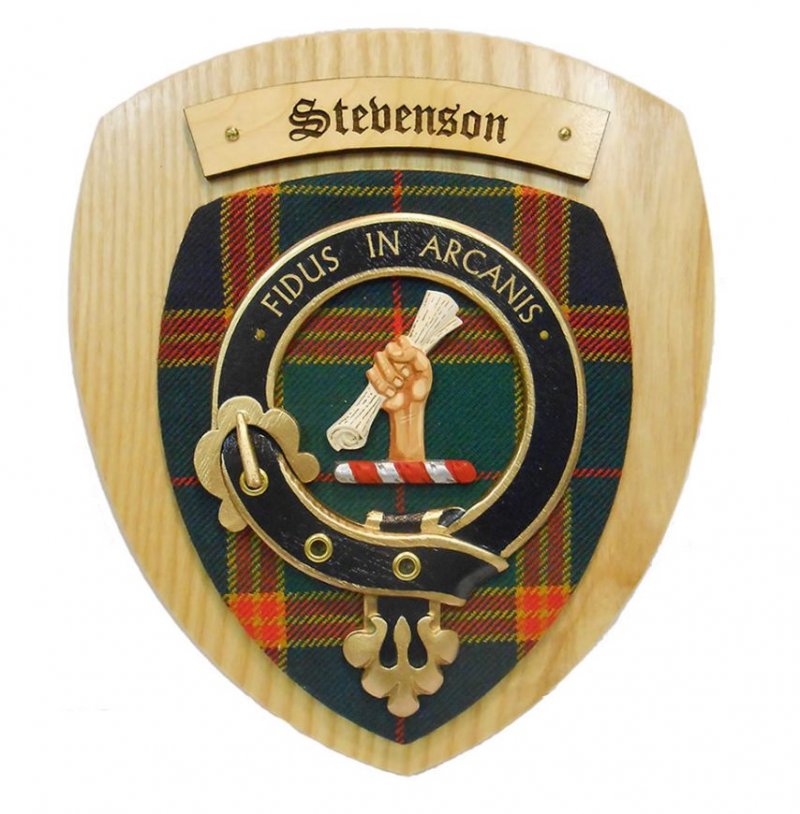 Image 2 of Stevenson Clan Crest Tartan 7 x 8 Woodcarver Wooden Wall Plaque 