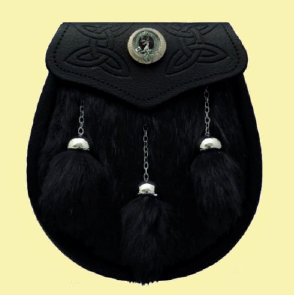Image 0 of Celtic Embossed Detail Clan Crest Black Leather Semi Dress Mens Sporran 