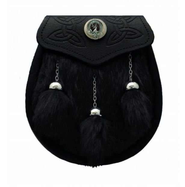 Image 1 of Celtic Embossed Detail Clan Crest Black Leather Semi Dress Mens Sporran 