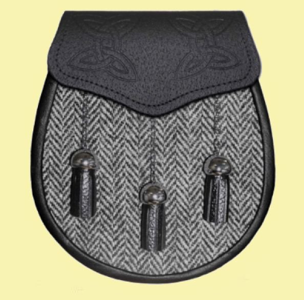 Image 0 of Harris Tweed Celtic Embossed Detail Black Leather Semi Dress Mens Sporran 
