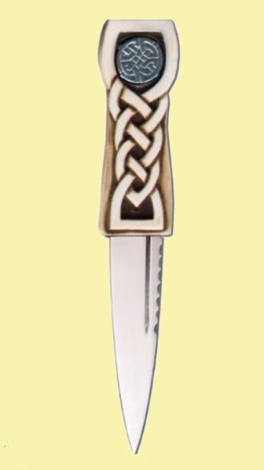 Image 0 of Celtic Disc Detail Knotwork Handle Leather Sheath Sgian Dubh