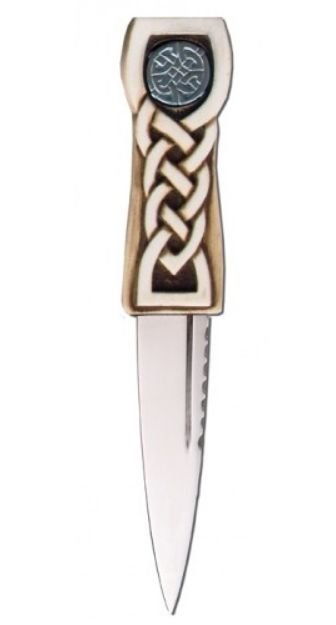 Image 1 of Celtic Disc Detail Knotwork Handle Leather Sheath Sgian Dubh