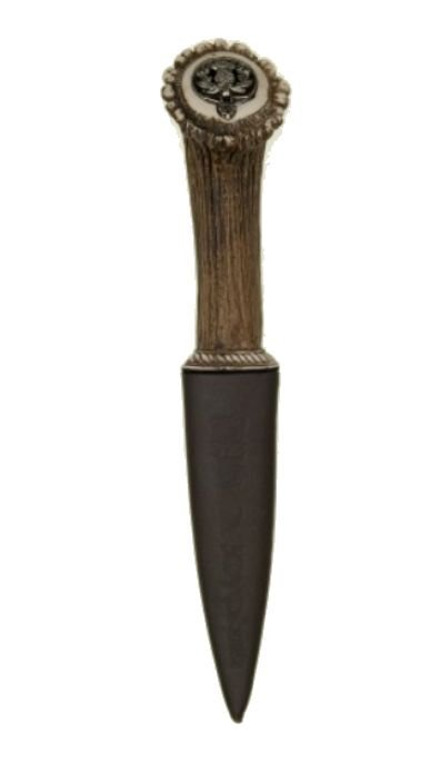 Image 1 of Stag Brown Horn Handle Leather Sheath Scottish Thistle Sgian Dubh