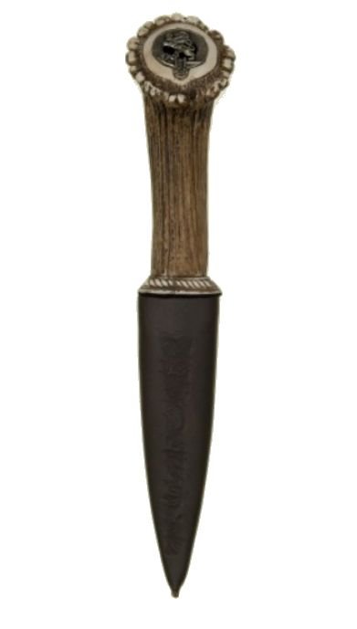 Image 1 of Stag Brown Horn Handle Leather Sheath Rampant Lion Sgian Dubh