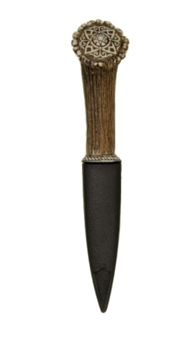Image 1 of Stag Brown Horn Handle Leather Sheath Celtic Pattern Sgian Dubh
