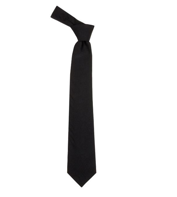 Image 1 of Black Plain Coloured Lightweight Wool Straight Mens Neck Tie