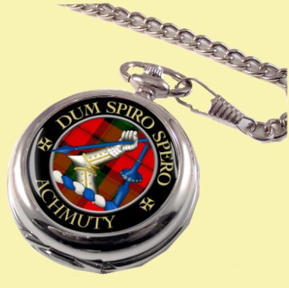 Image 0 of Achmuty Clan Crest Round Shaped Chrome Plated Pocket Watch