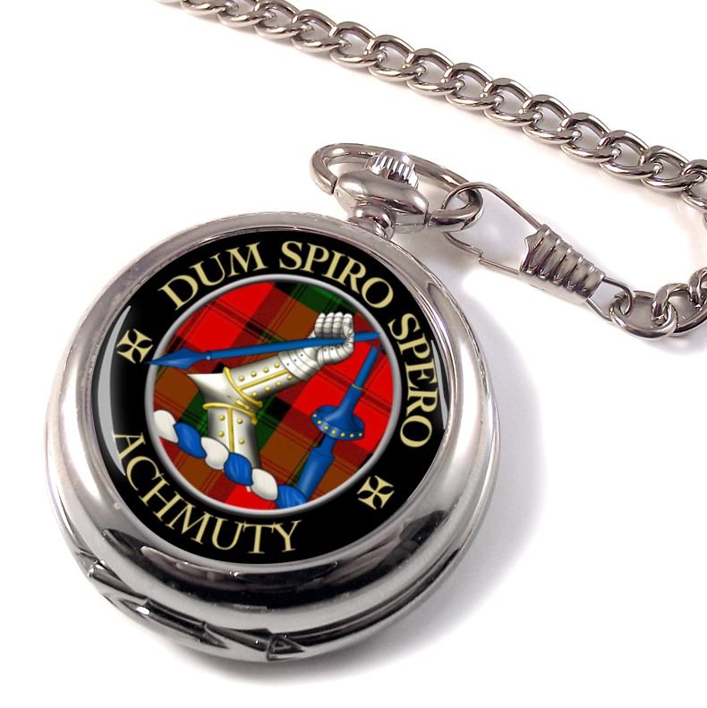 Image 1 of Achmuty Clan Crest Round Shaped Chrome Plated Pocket Watch