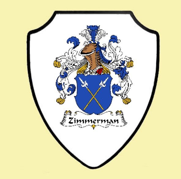 Image 0 of Zimmerman German Coat of Arms Family Surname Crest Wooden Wall Plaque Shield