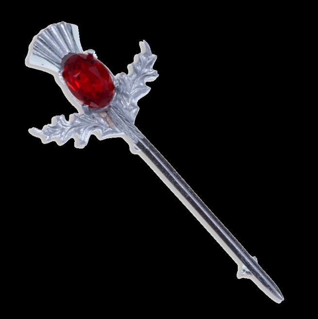 Image 0 of Thistle Flower Oval Red Glass Stone Straight Chrome Plated Kilt Pin