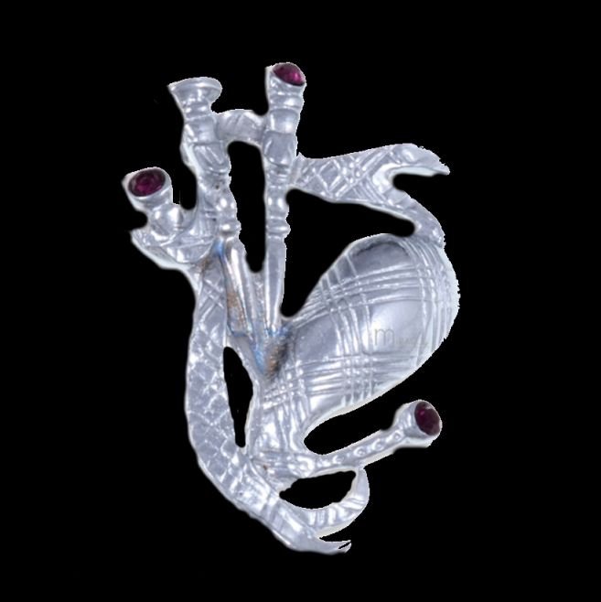 Image 0 of Bagpipe Purple Amethyst Crystal Stone Design Chrome Plated Brooch