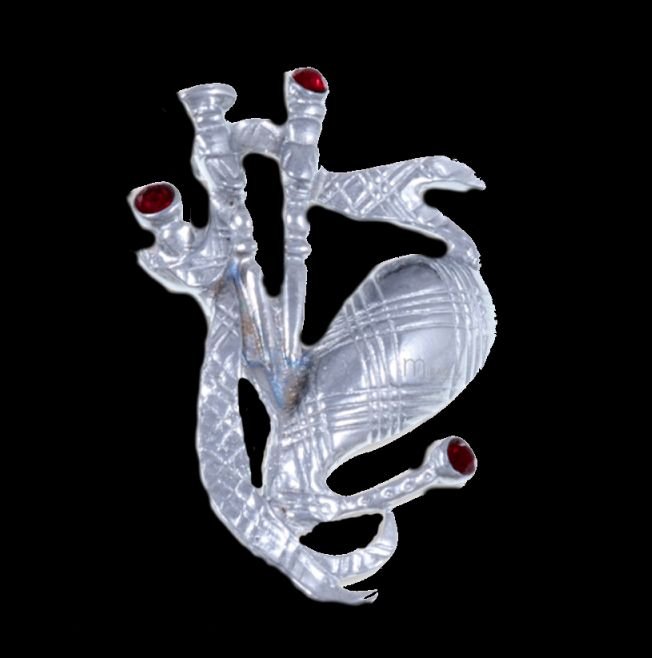 Image 0 of Ruby Red Crystal Stone Bagpipe Design Chrome Plated Brooch