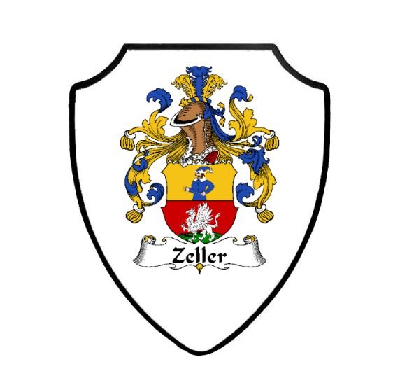 Image 1 of Zeller German Coat of Arms Family Surname Crest Wooden Wall Plaque Shield