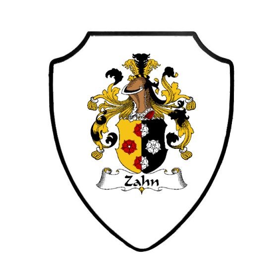 Image 1 of Zahn German Coat of Arms Family Surname Crest Wooden Wall Plaque Shield
