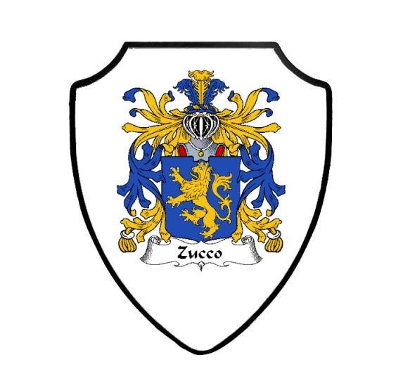 Image 1 of Zucco Italian Coat of Arms Family Surname Crest Wooden Wall Plaque Shield