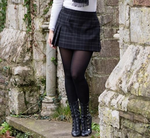 Image 3 of Glyndwr Grey Welsh Tartan 13oz Wool Fabric Medium Weight Ladies Mini Skirt