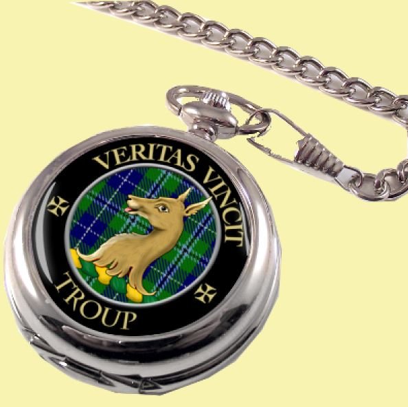 Image 0 of Troup Clan Crest Round Shaped Chrome Plated Pocket Watch