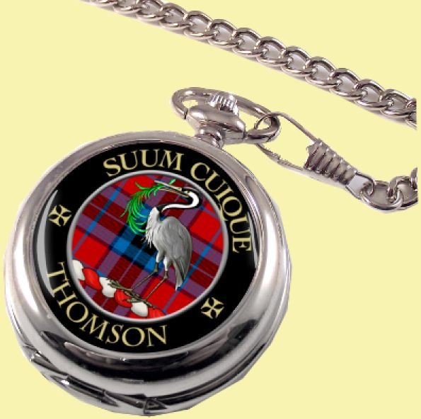 Image 0 of Thomson Clan Crest Round Shaped Chrome Plated Pocket Watch