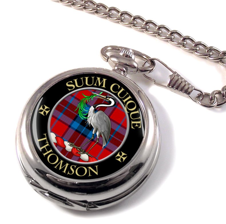 Image 1 of Thomson Clan Crest Round Shaped Chrome Plated Pocket Watch