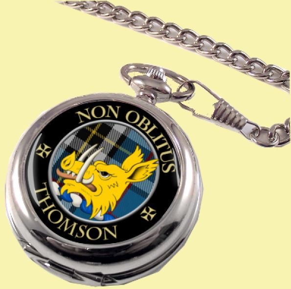 Image 2 of Thomson Clan Crest Round Shaped Chrome Plated Pocket Watch